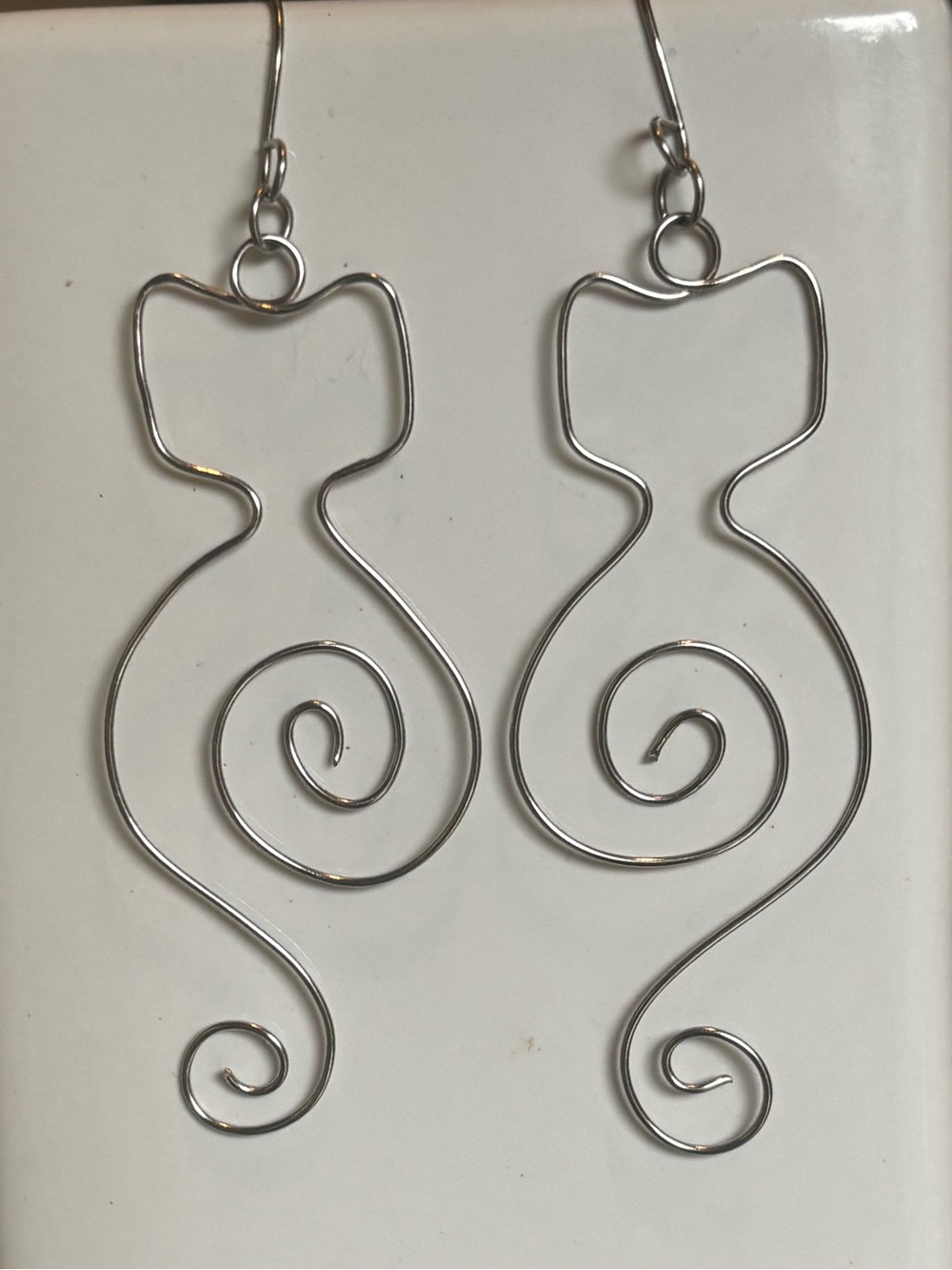 Silver Cat Wire Earrings - Minimalist Cat Silhouette